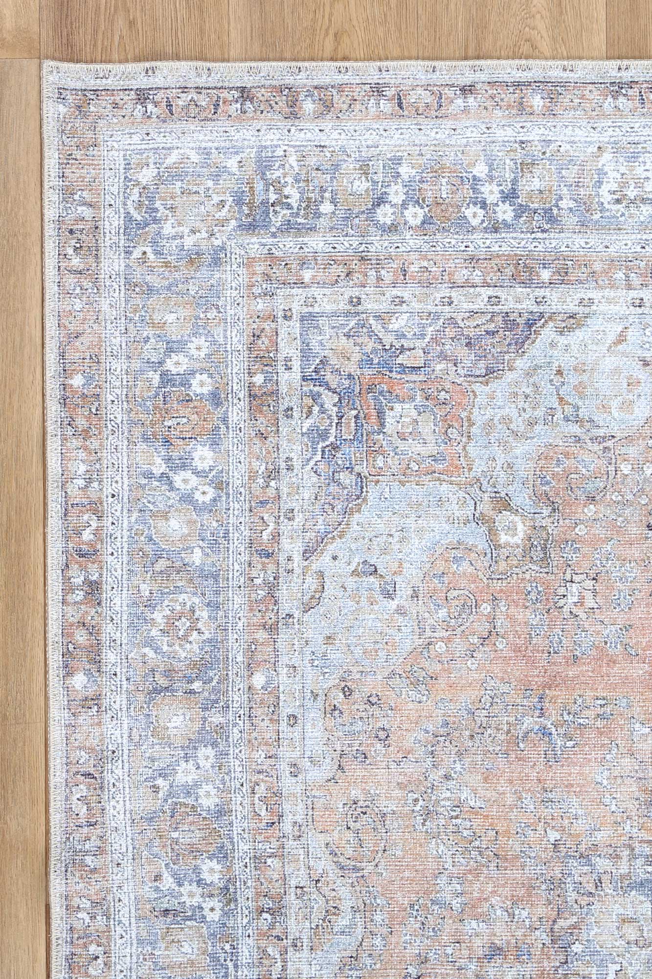 Distressed Vintage Oxus Desert In Silver : Runner Rug