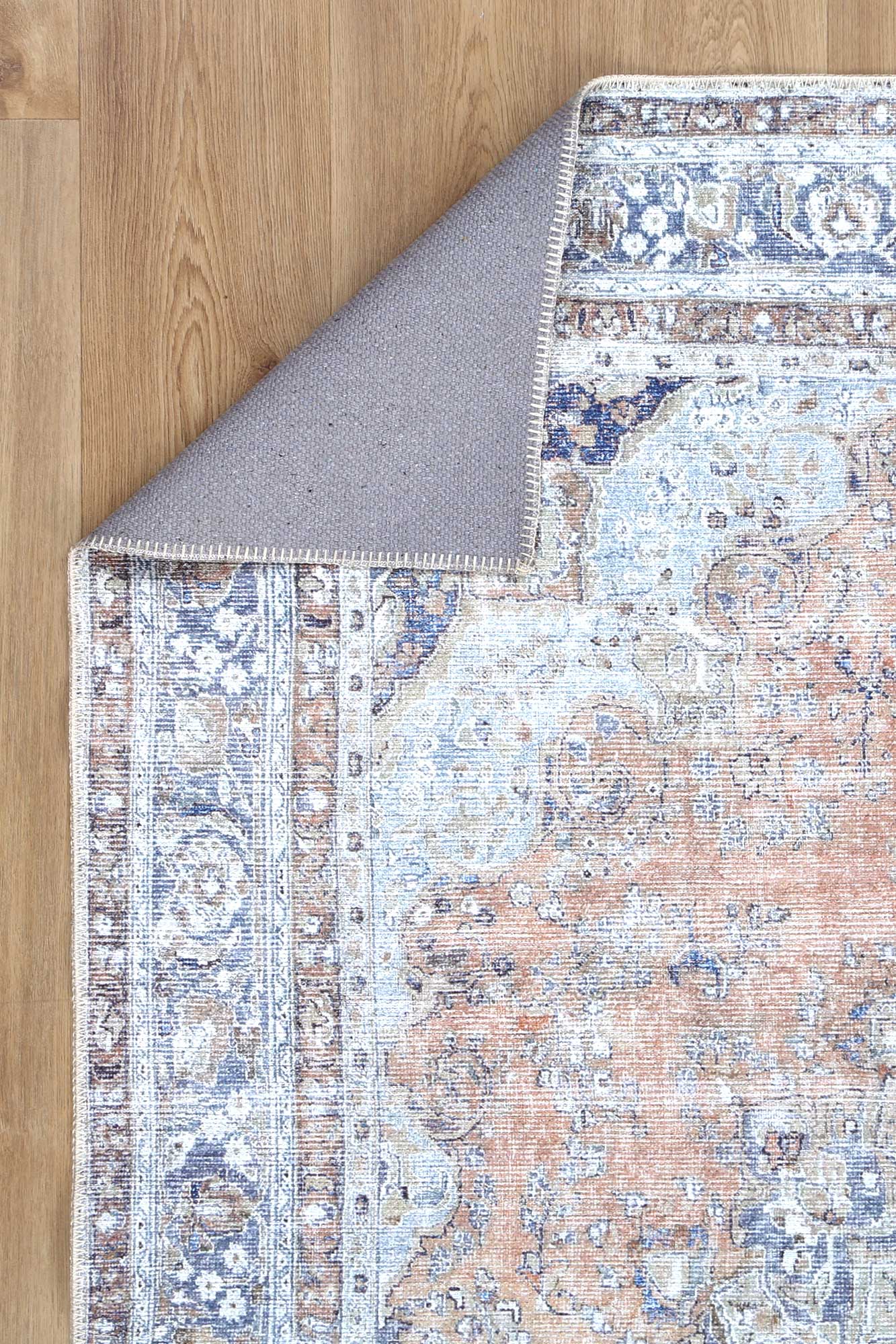 Distressed Vintage Oxus Desert In Silver : Runner Rug