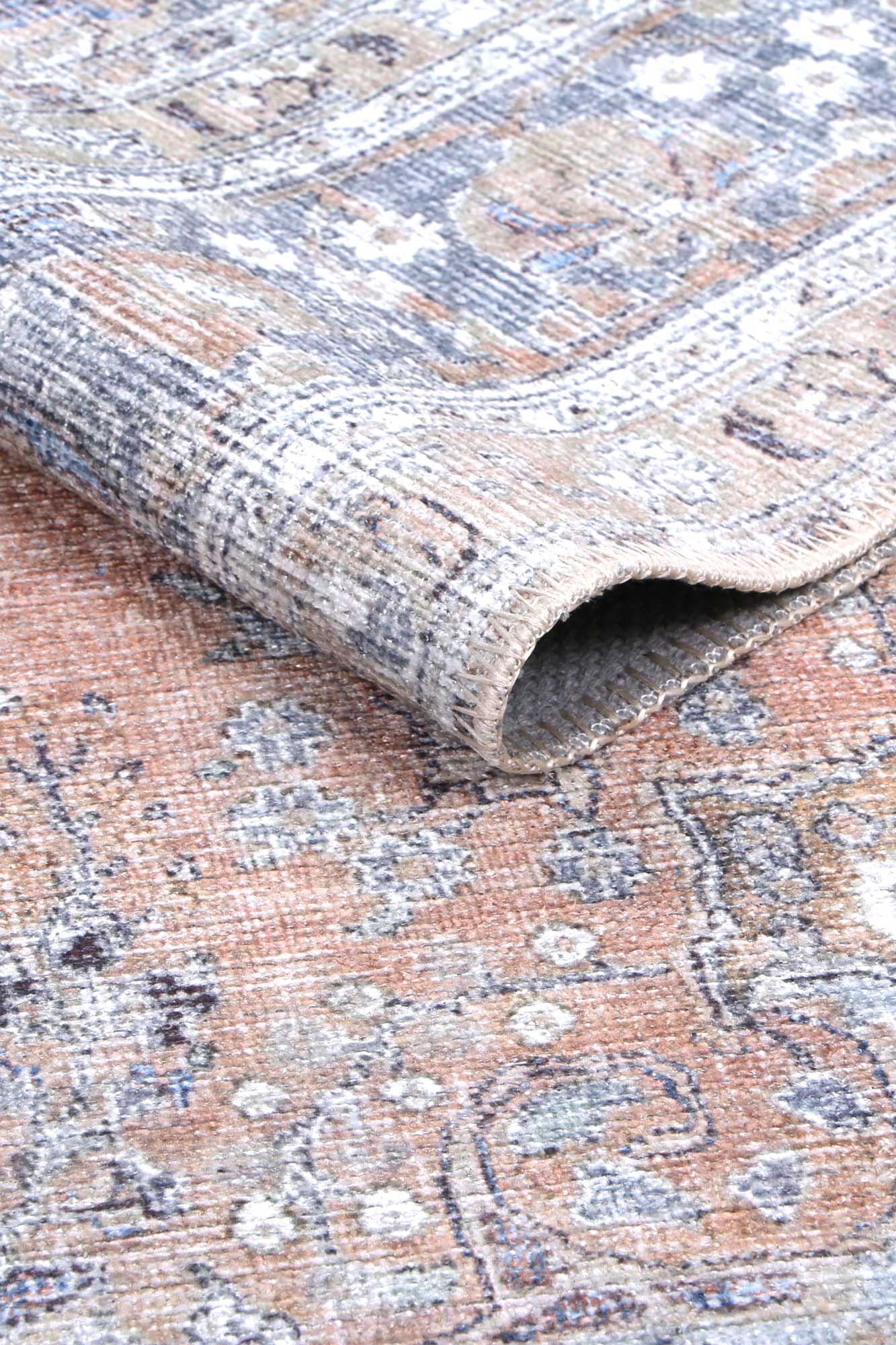 Distressed Vintage Oxus Desert In Silver : Runner Rug