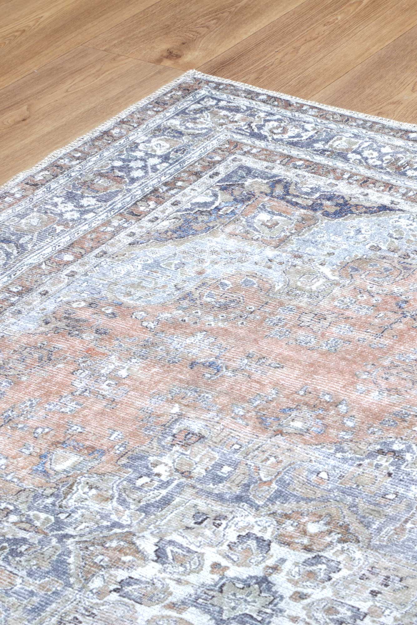 Distressed Vintage Oxus Desert In Silver : Runner Rug