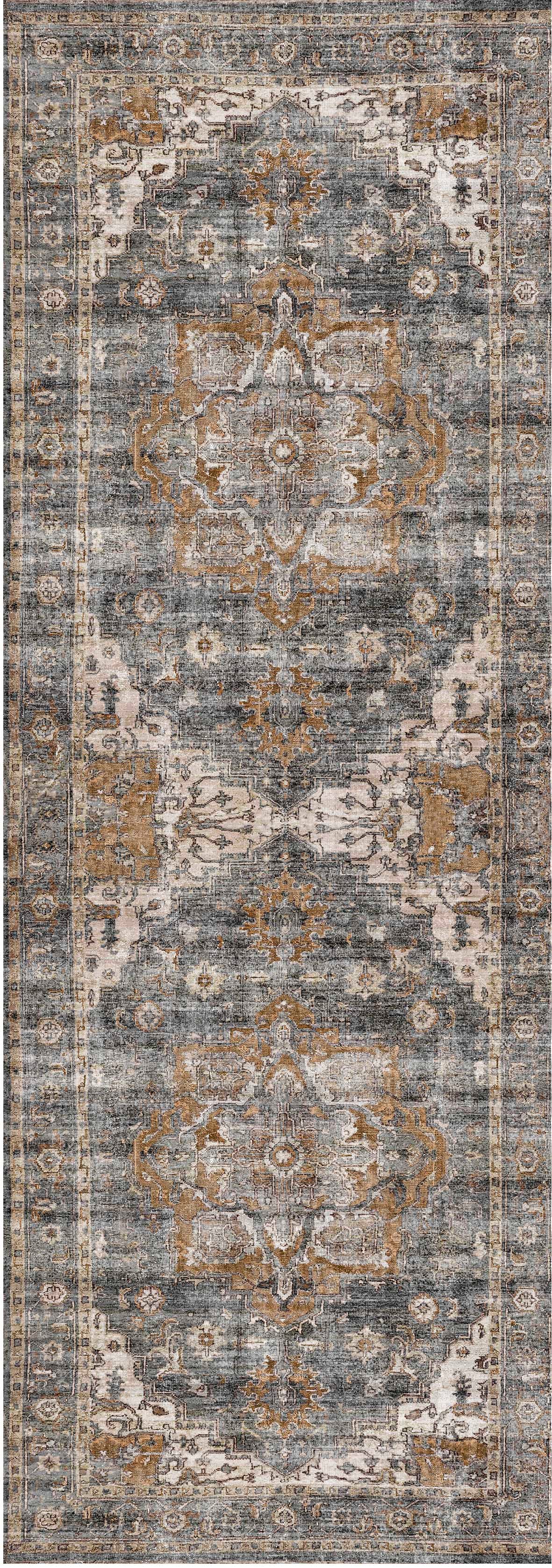 Rabbit Grey Cezanne Vintage Distressed Rug – Long Runner Design