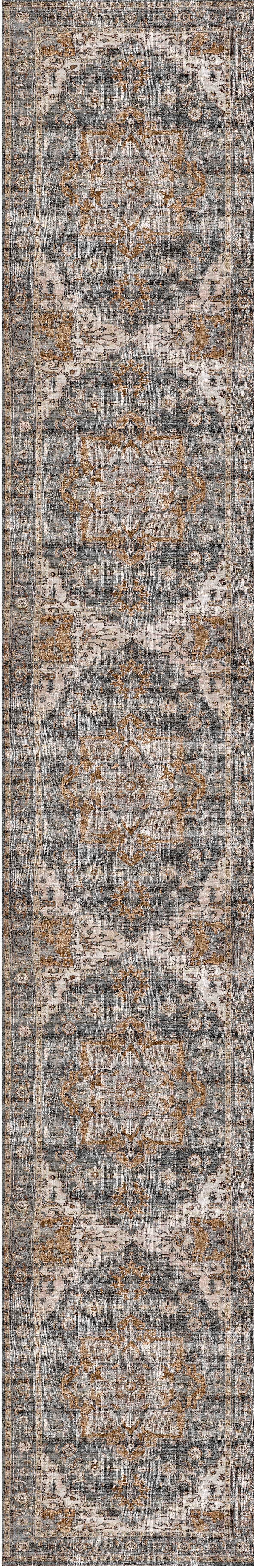 Distressed Vintage Cezanne Rabbit Grey Runner Rug – Elegant Washable Design