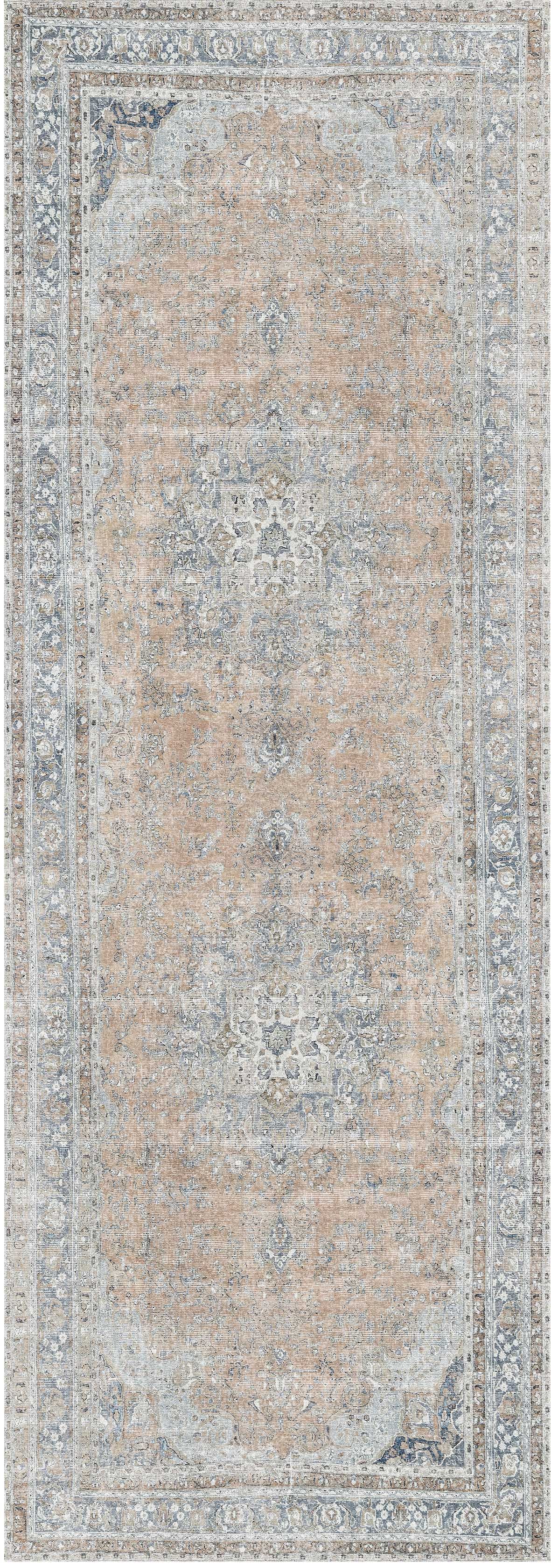 Distressed Vintage Oxus Desert In Silver : Runner Rug