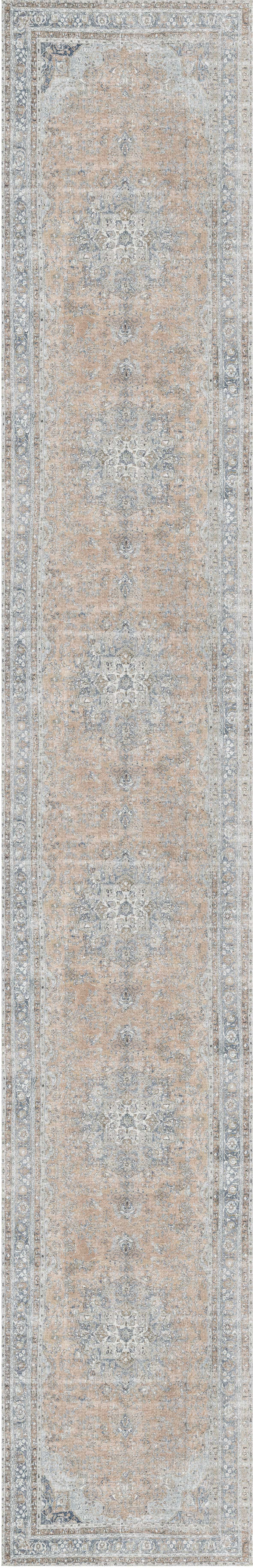 Distressed Vintage Oxus Desert In Silver : Runner Rug