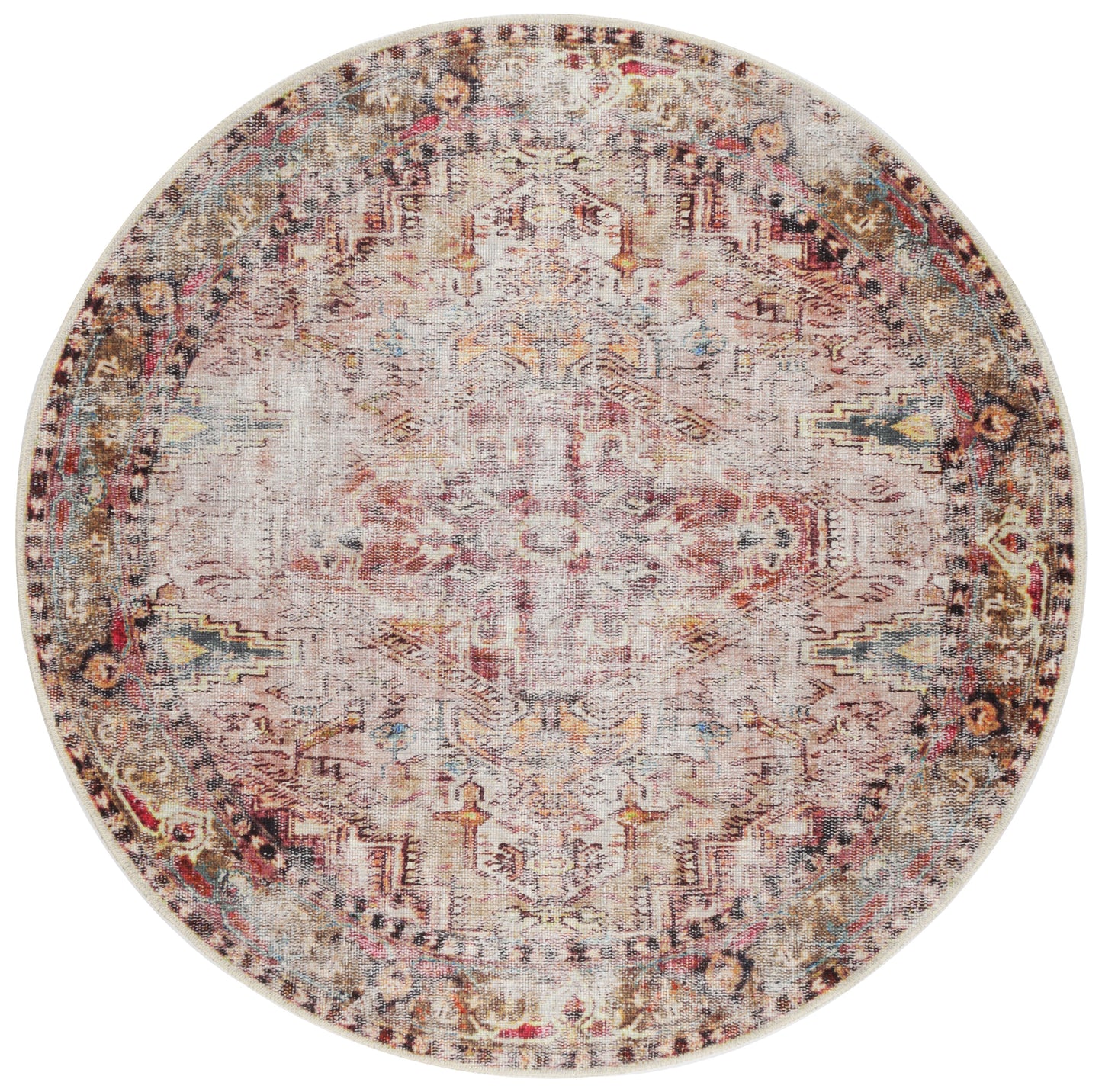 Traditional vintage washable rug with faded design