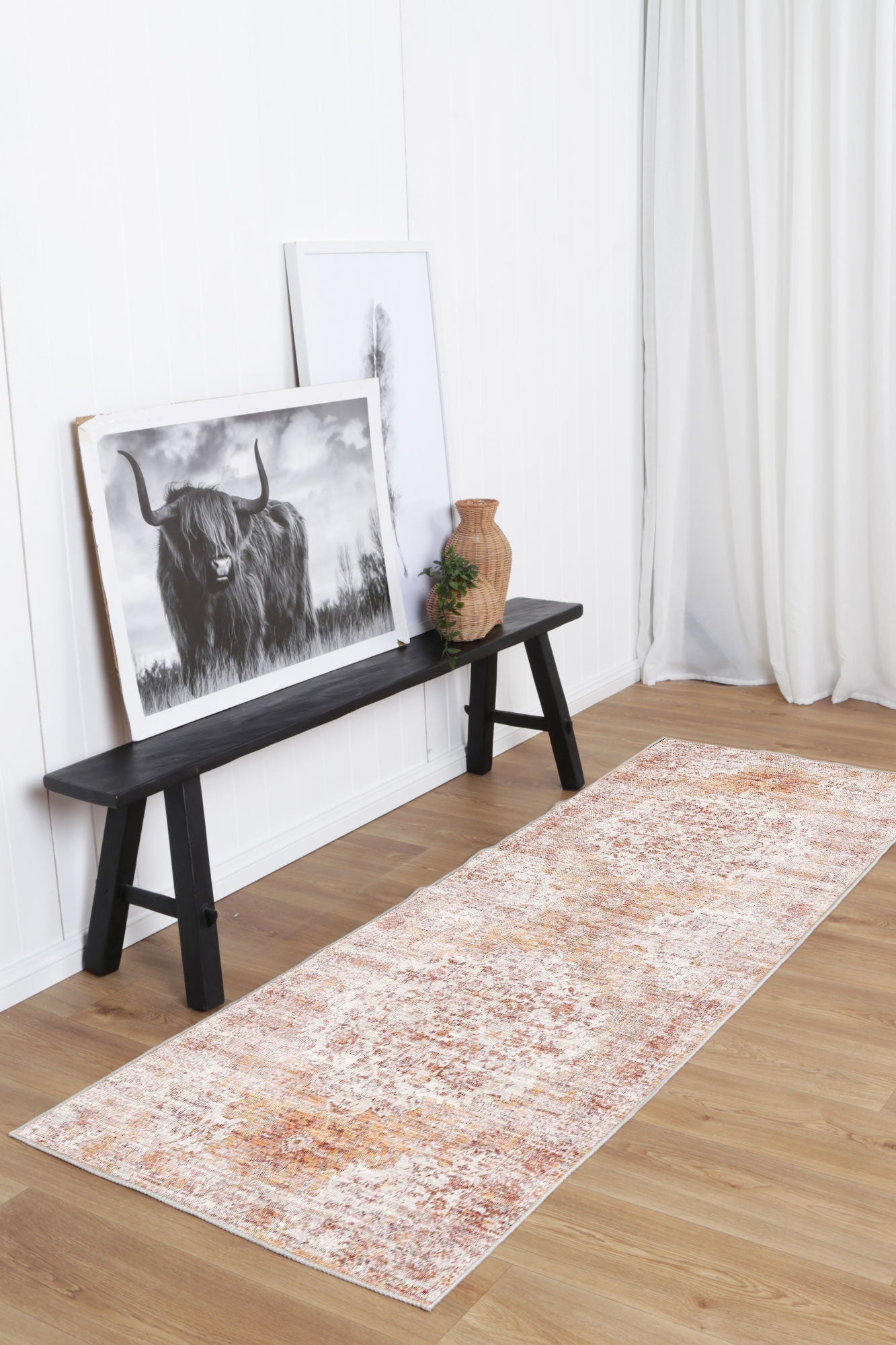Beige and cream patterned washable rug for living room