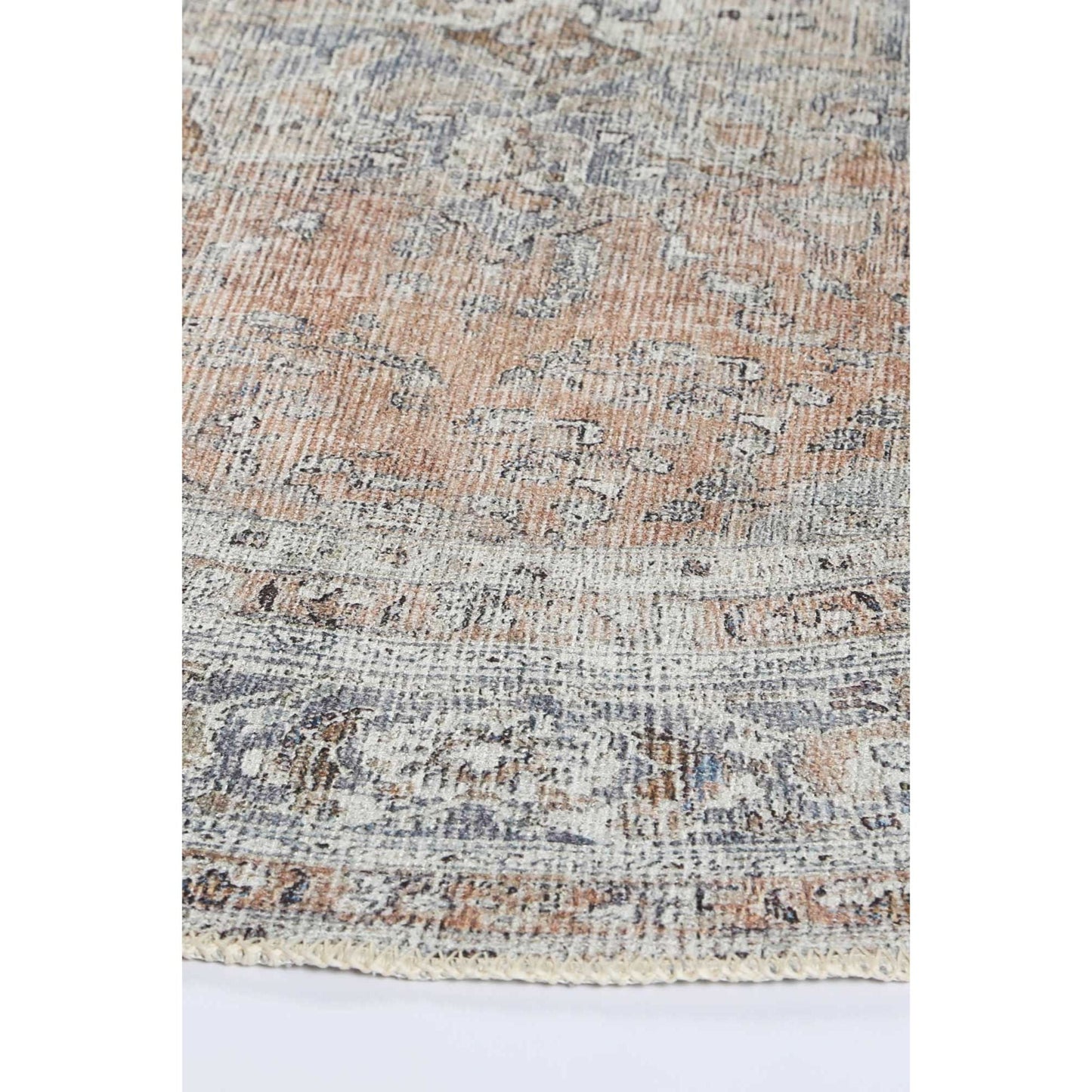 Distressed Vintage Oxus Desert Round Rug in Grey
