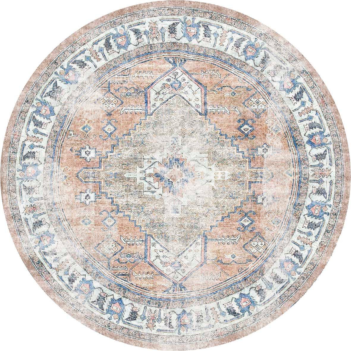 Distressed Vintage Pissarro In Grey & Pink : Round Rug