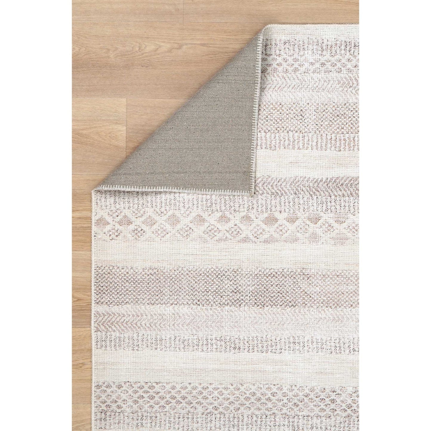 Mojave Lines Desert beige runner rug on floor in modern hallway