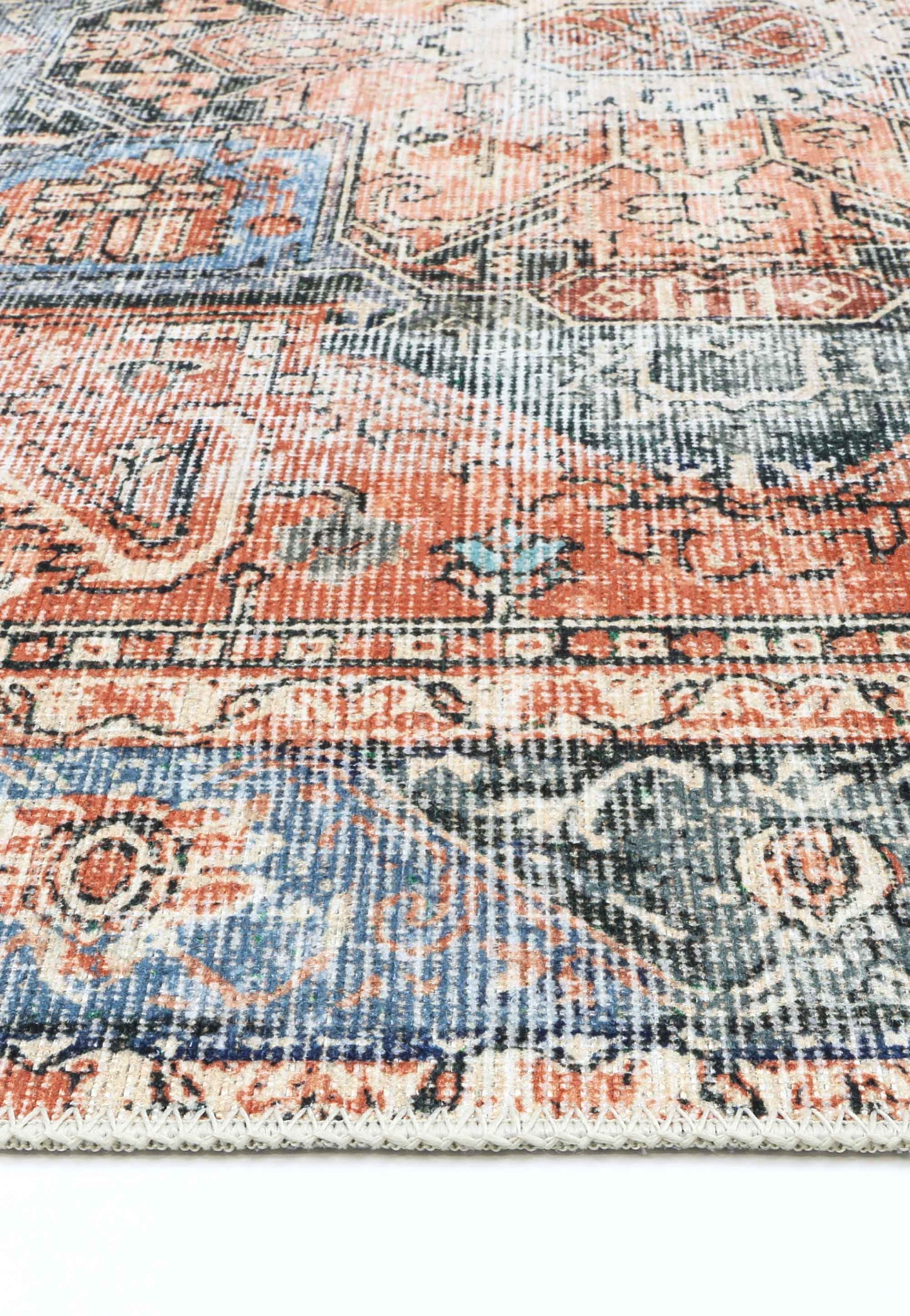 Distressed Vintage Pissarro Sky Blue : Runner Rug