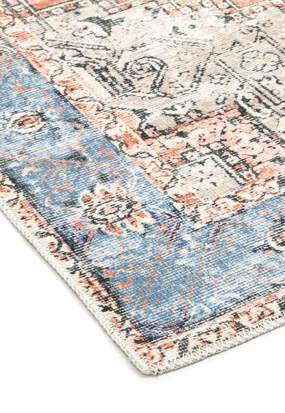 Distressed Vintage Pissarro Sky Blue : Runner Rug