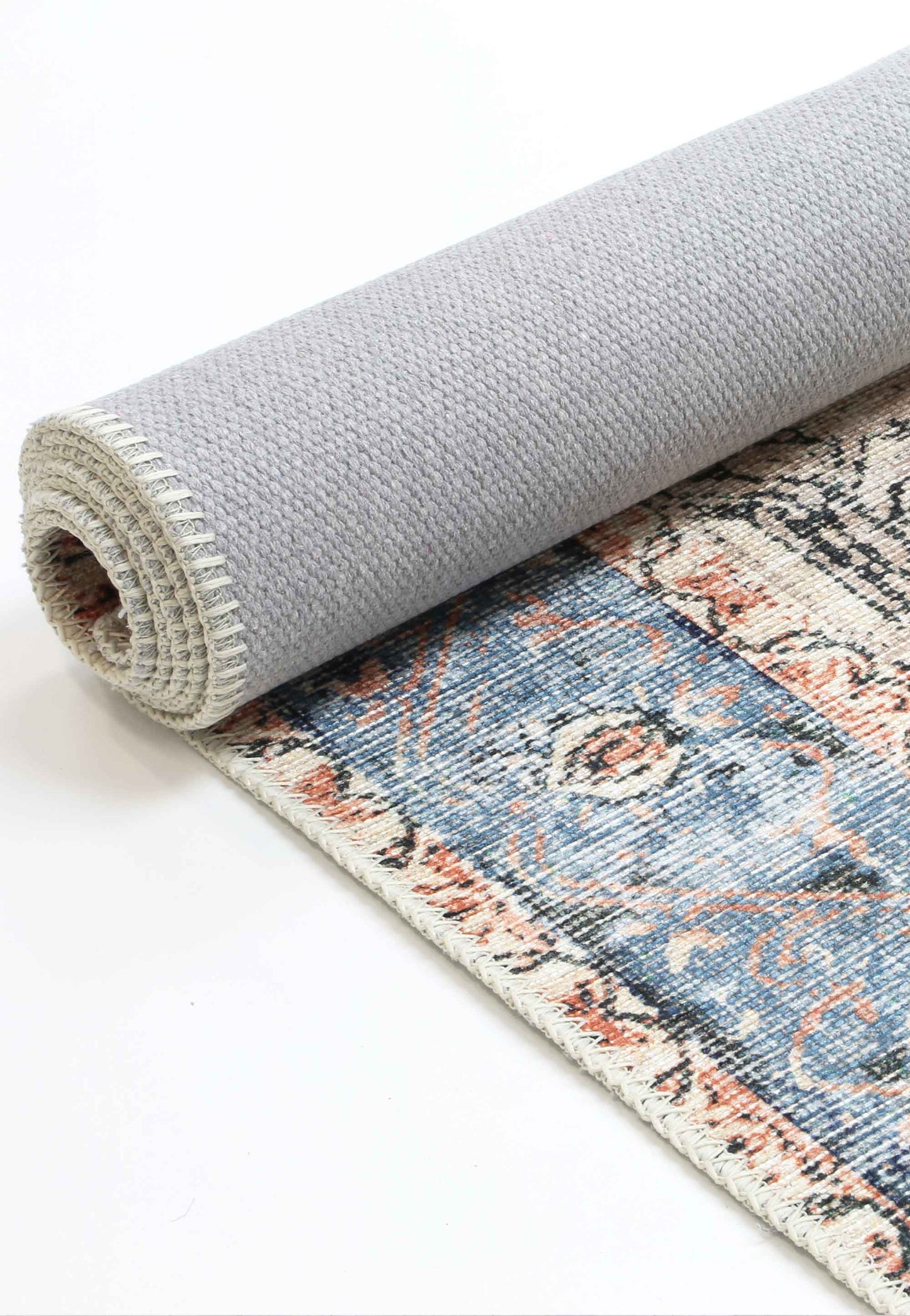 Distressed Vintage Pissarro Sky Blue : Runner Rug