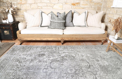 Distressed Vintage Chilaz In Grey Rug