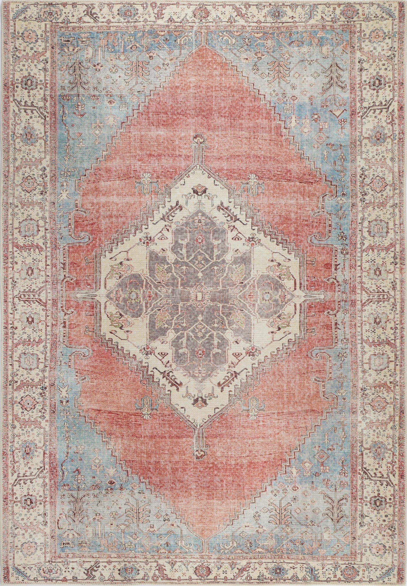 Distressed Vintage Belle In Blue & Red Rug