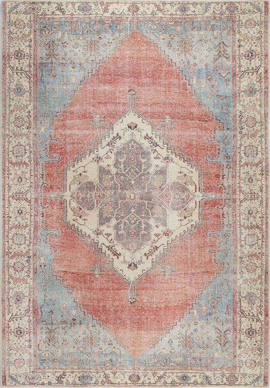 Distressed Vintage Belle In Blue & Red Rug