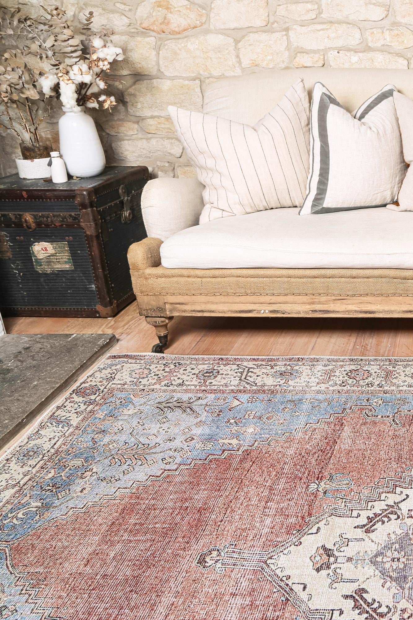 Distressed Vintage Belle In Blue & Red Rug