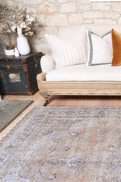 Distressed Vintage Oxus In Peach & Grey Rug