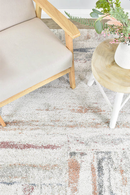 Alpha Shaggy Damask In White Rug