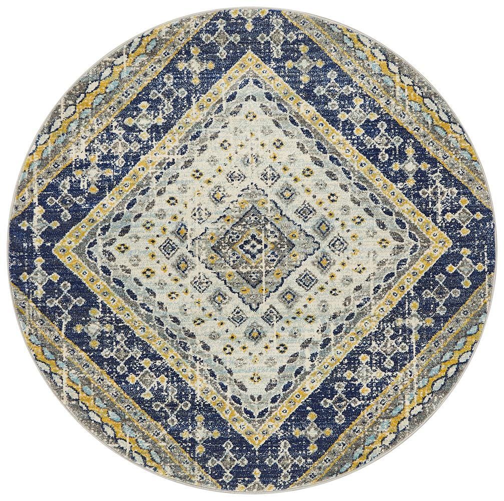 Babylon Diamond in Navy : Round Rug