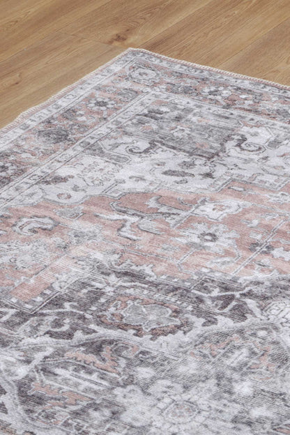 Distressed Vintage Cezanne Blush In Grey Rug