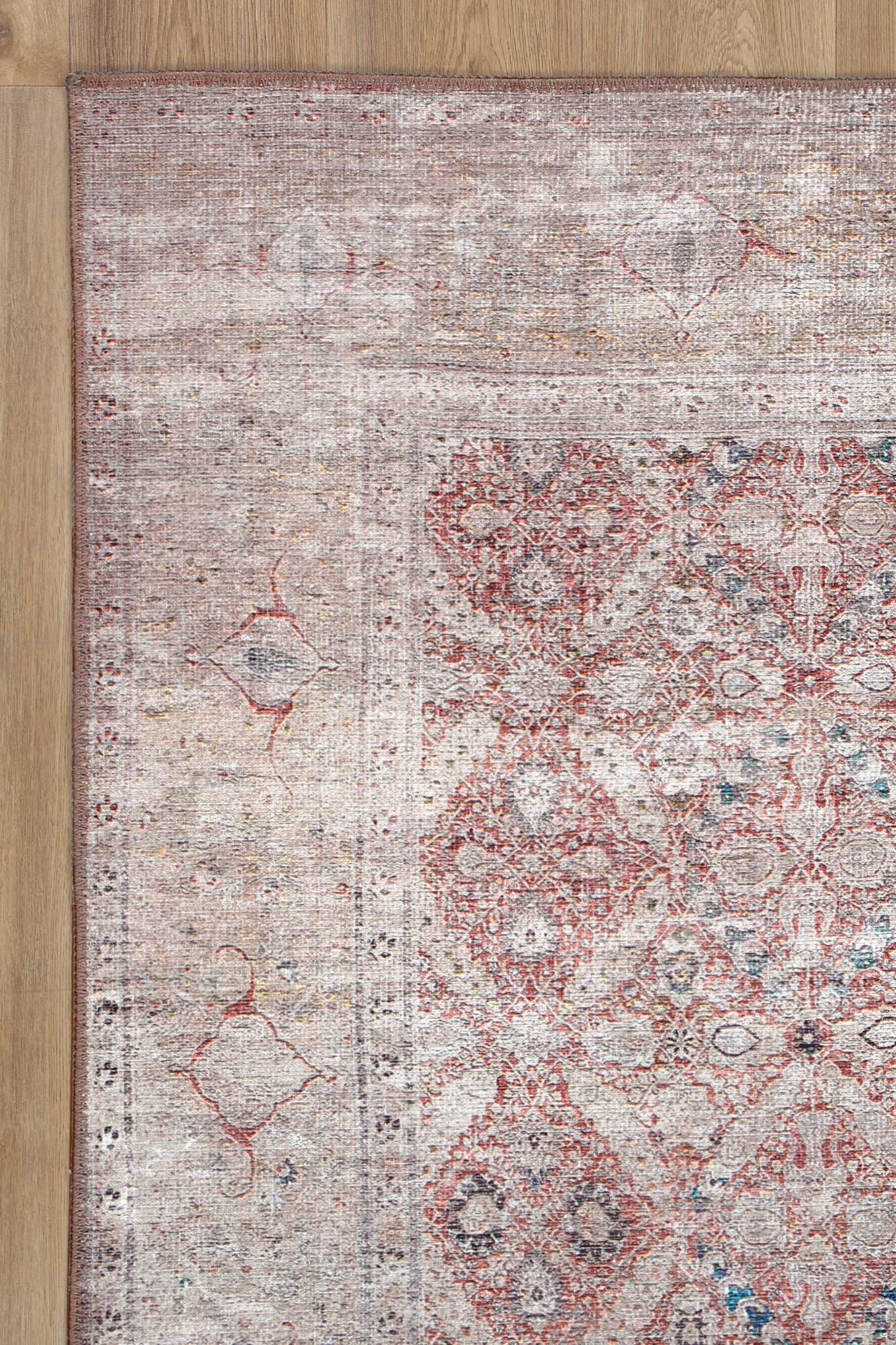 Distressed Vintage In Red & Beige : Runner Rug
