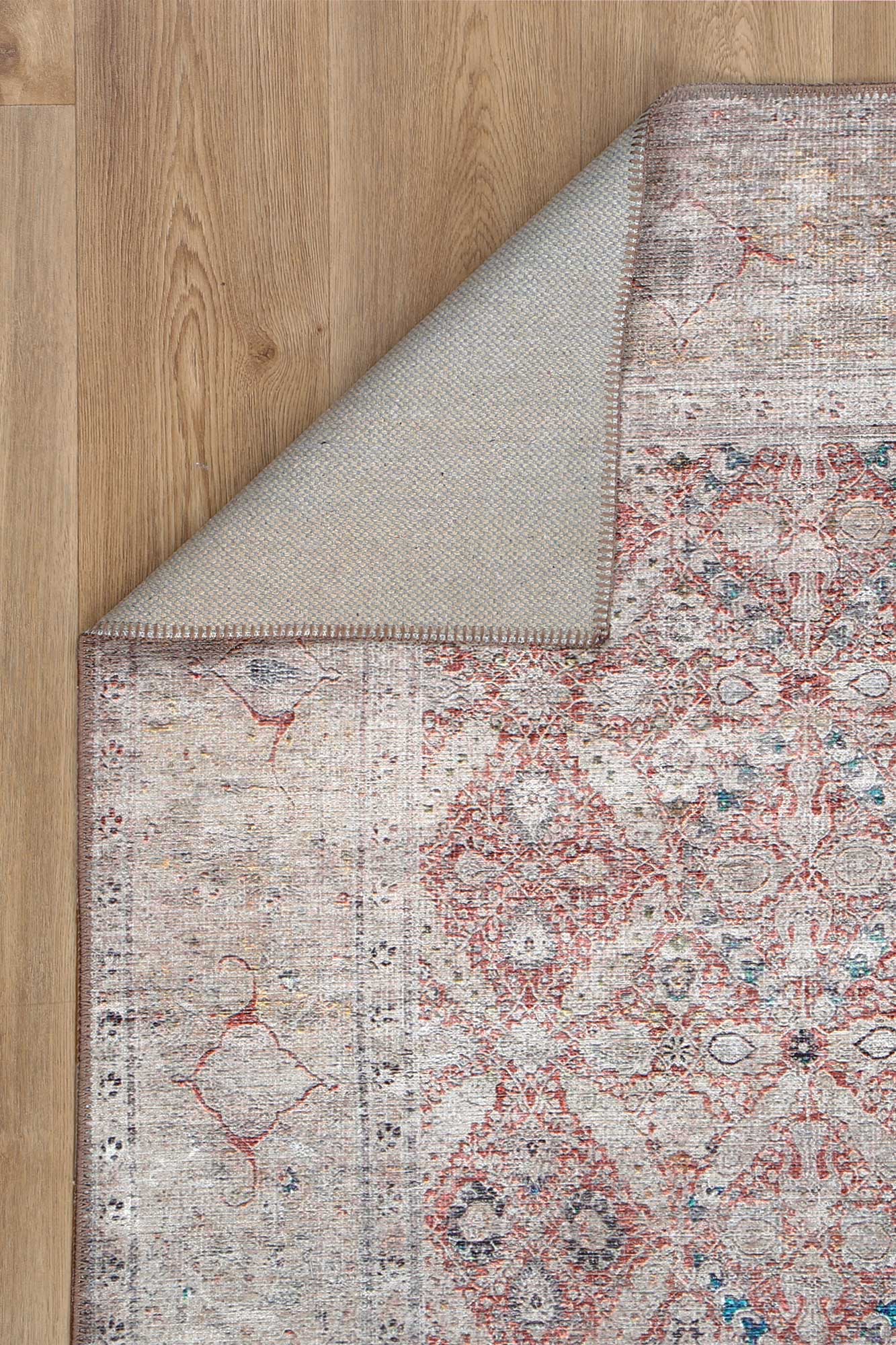 Distressed Vintage In Red & Beige : Runner Rug