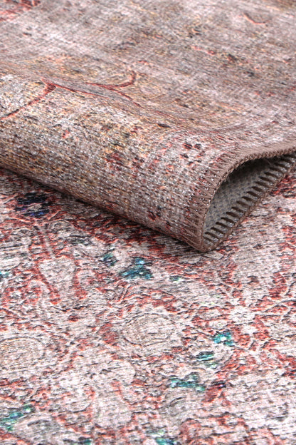 Distressed Vintage In Red & Beige : Runner Rug