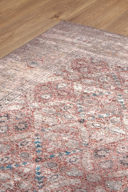 Distressed Vintage In Red & Beige : Runner Rug