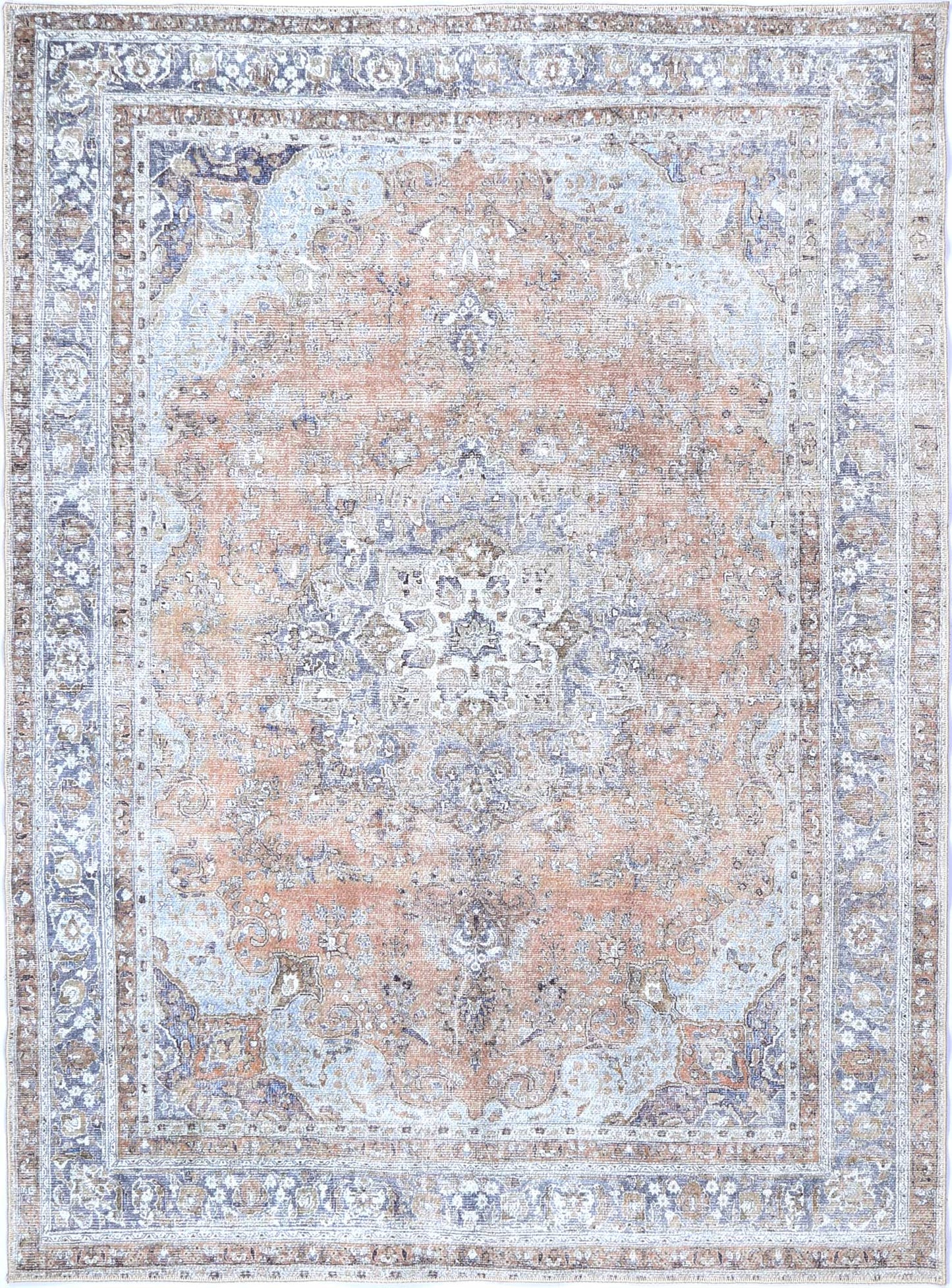 Distressed Vintage Oxus In Peach & Grey Rug
