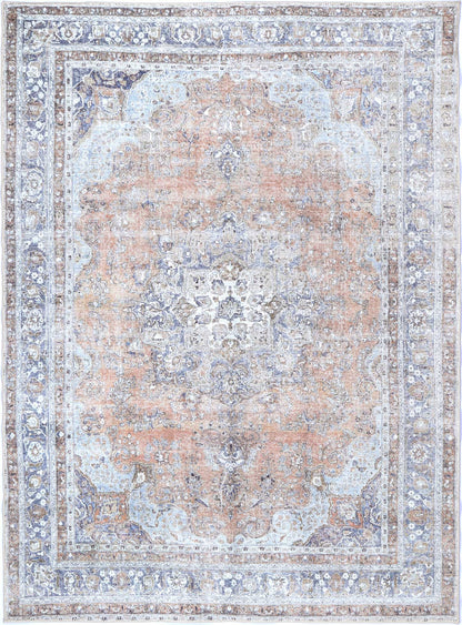 Distressed Vintage Oxus In Peach & Grey Rug