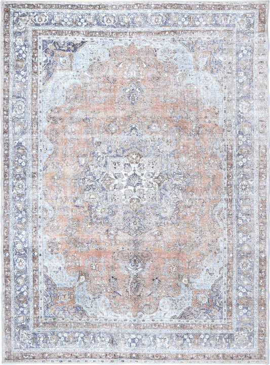Distressed Vintage Oxus In Peach & Grey Rug
