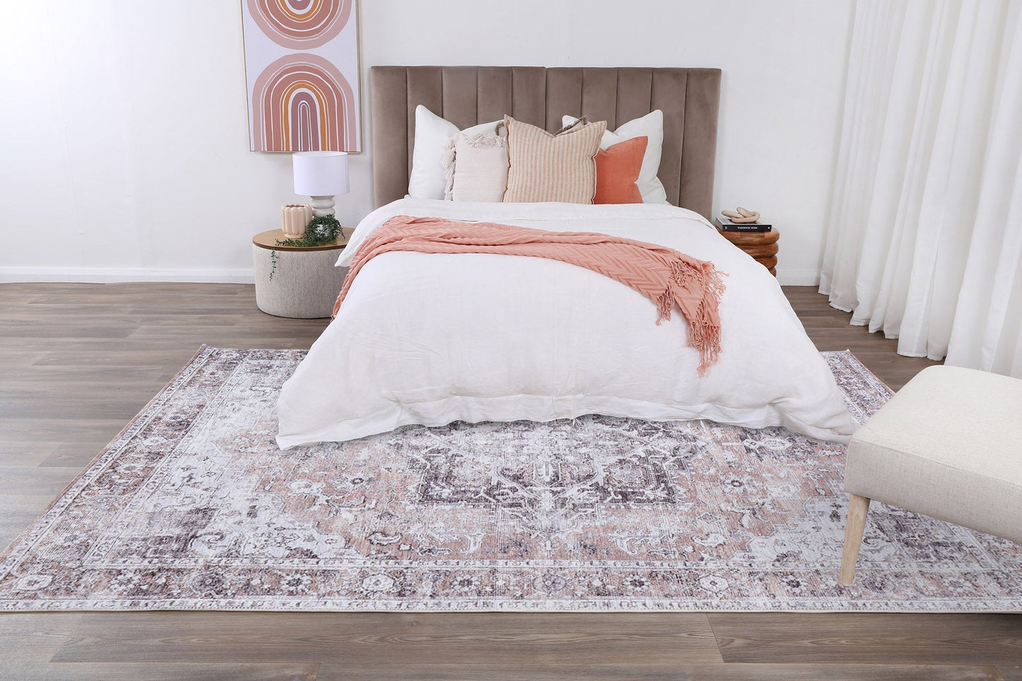 Distressed Vintage Cezanne Blush In Grey Rug