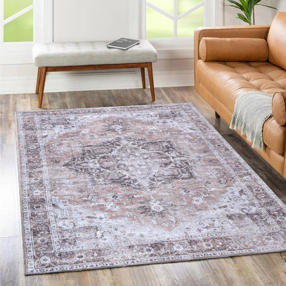 Distressed Vintage Cezanne Blush In Grey Rug