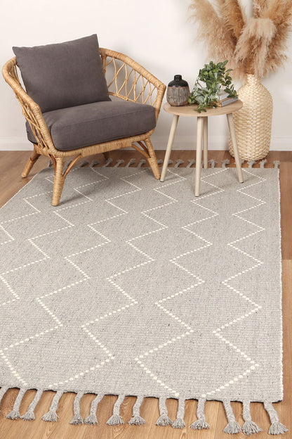 Goa Zig-Zag Wool Blend In Grey Rug