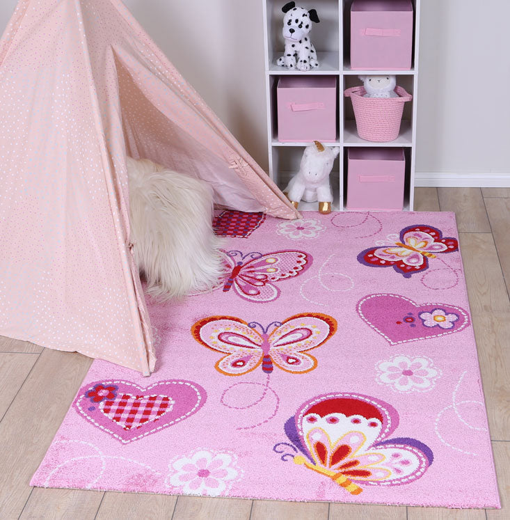 Happy Hands Kids Beautiful Butterflies In Pink Rug