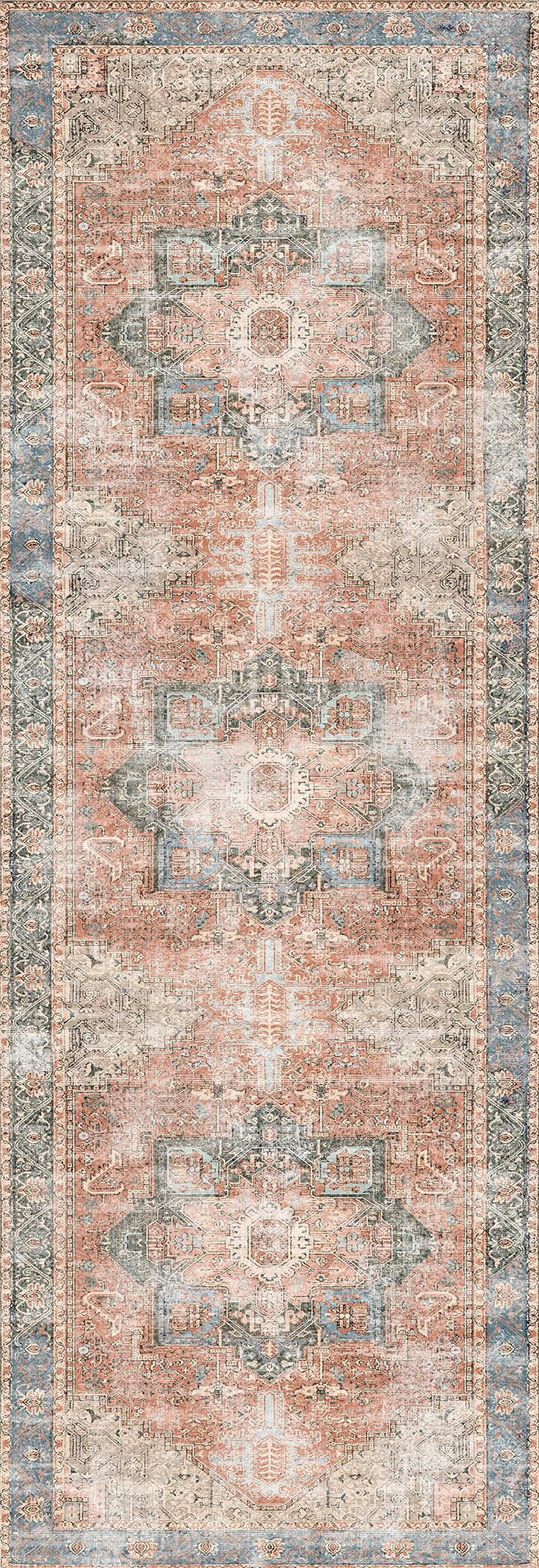 Distressed Vintage Cezanne In Multicolour : Runner Rug