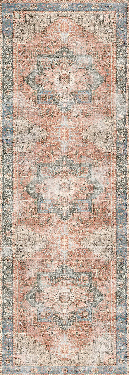 Distressed Vintage Cezanne In Multicolour : Runner Rug