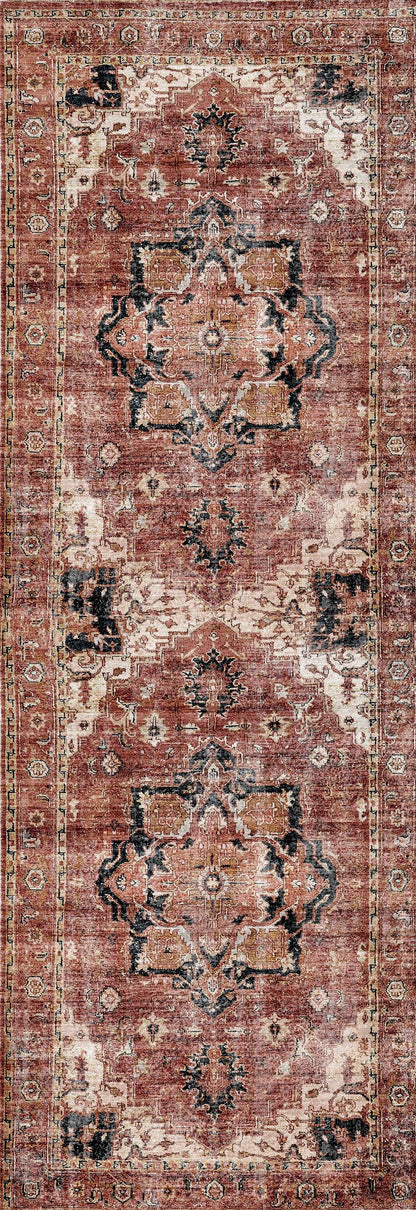 Distressed Vintage Cezanne Terracotta In Red : Runner Rug