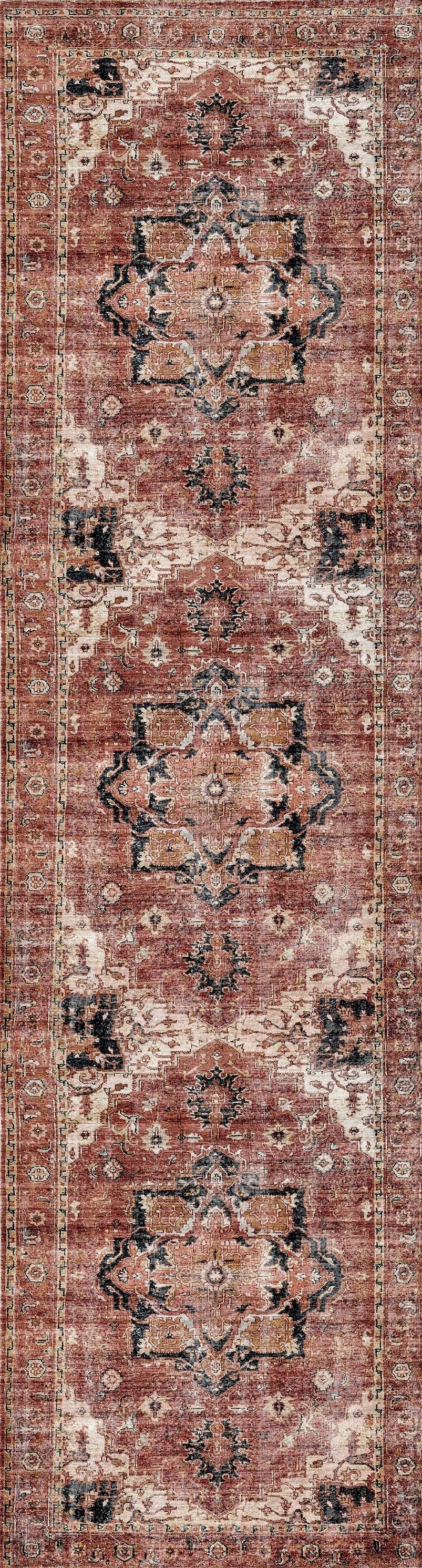 Distressed Vintage Cezanne Terracotta In Red : Runner Rug