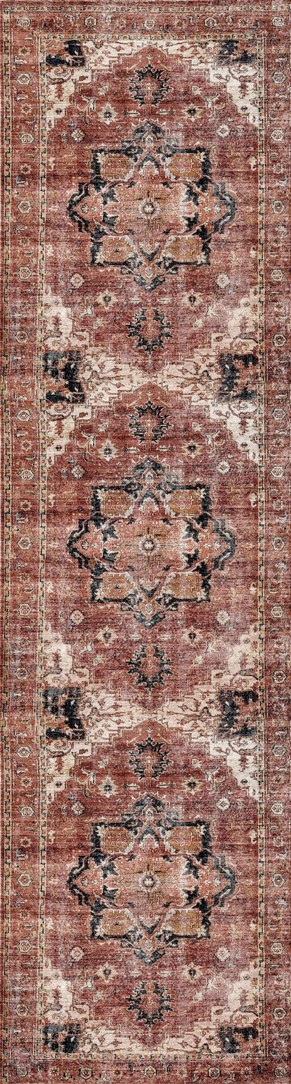 Distressed Vintage Cezanne Terracotta In Red : Runner Rug