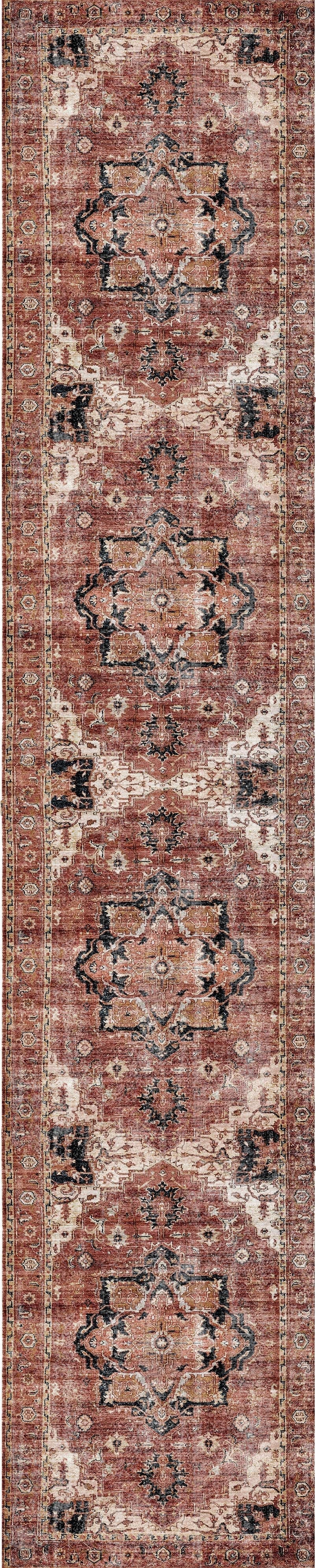 Distressed Vintage Cezanne Terracotta In Red : Runner Rug