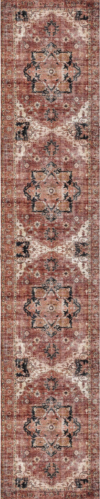 Distressed Vintage Cezanne Terracotta In Red : Runner Rug