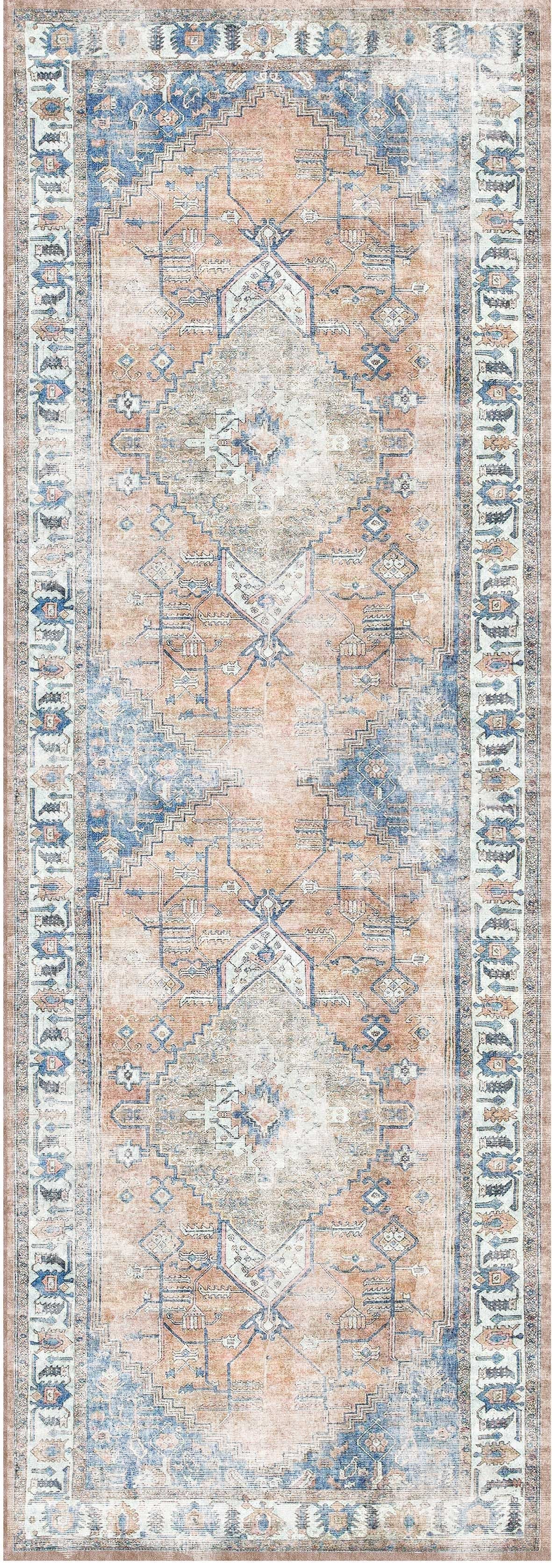 Distressed Vintage Pissarro Sky Blue : Runner Rug