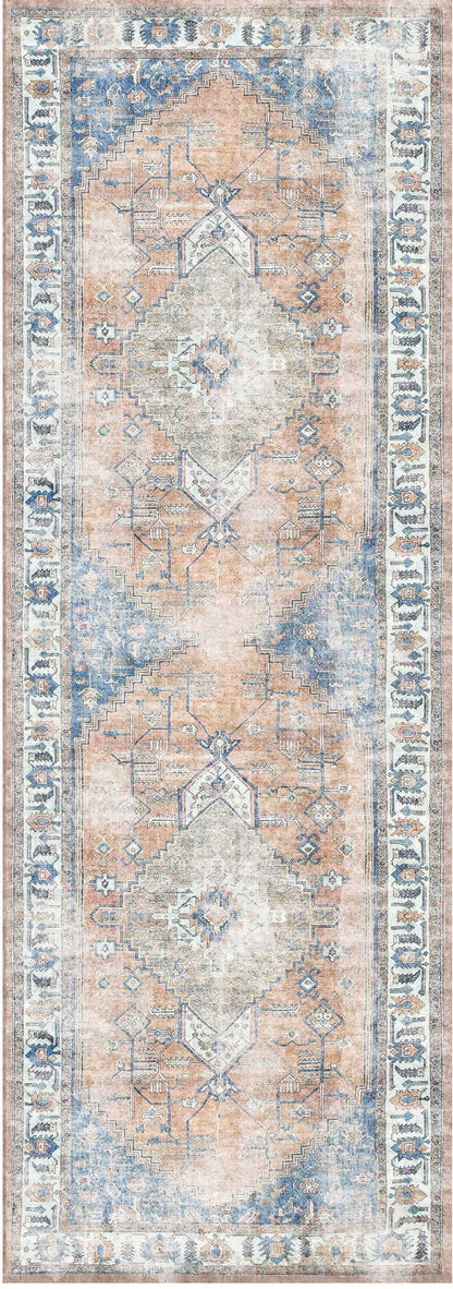 Distressed Vintage Pissarro Sky Blue : Runner Rug