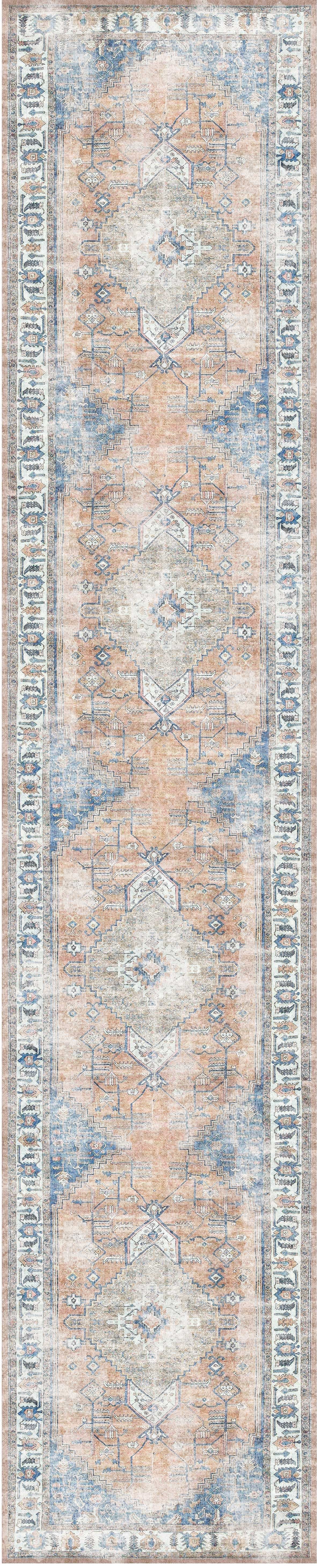 Distressed Vintage Pissarro Sky Blue : Runner Rug