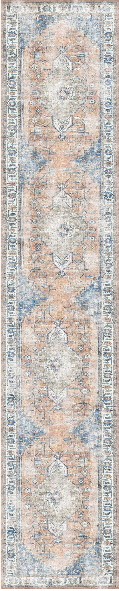 Distressed Vintage Pissarro Sky Blue : Runner Rug