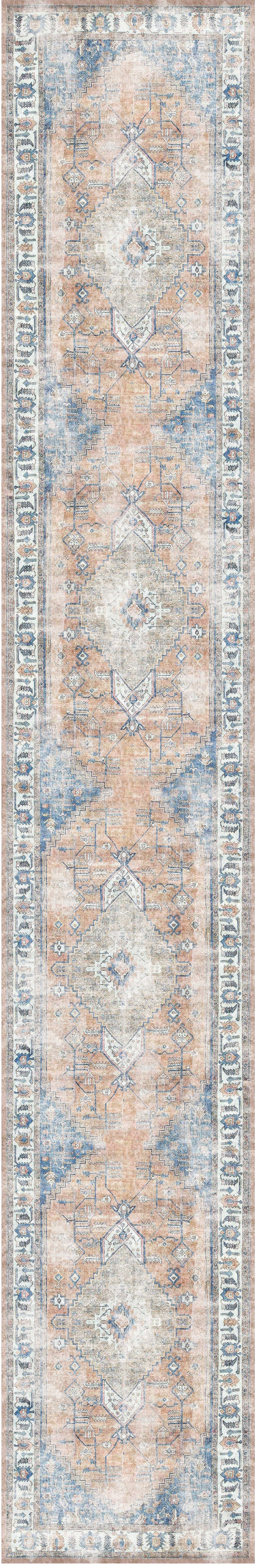 Distressed Vintage Pissarro Sky Blue : Runner Rug