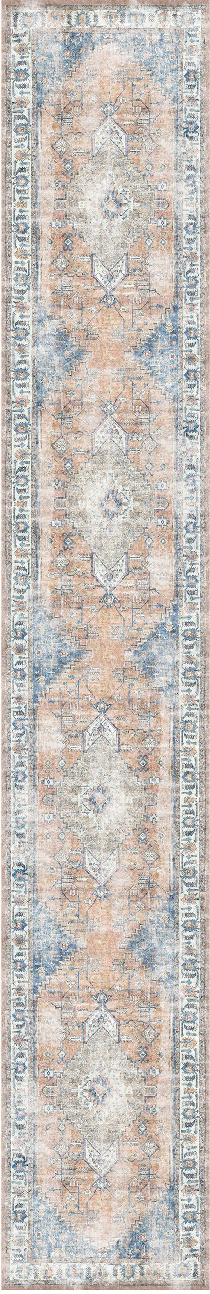 Distressed Vintage Pissarro Sky Blue : Runner Rug