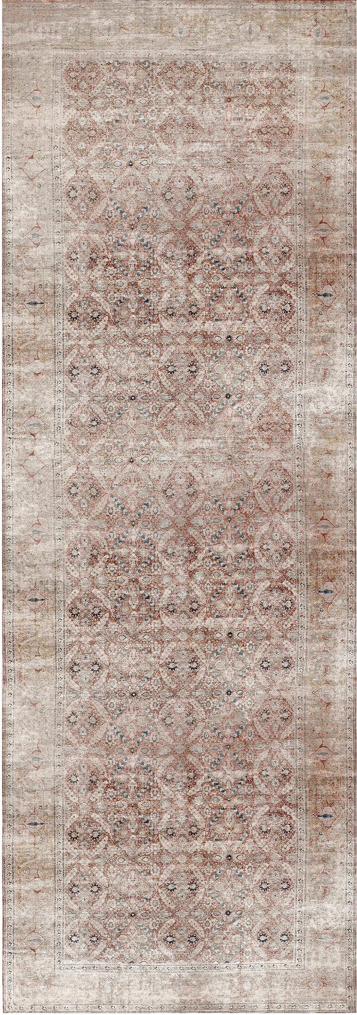 Distressed Vintage In Red & Beige : Runner Rug