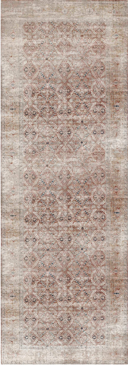 Distressed Vintage In Red & Beige : Runner Rug